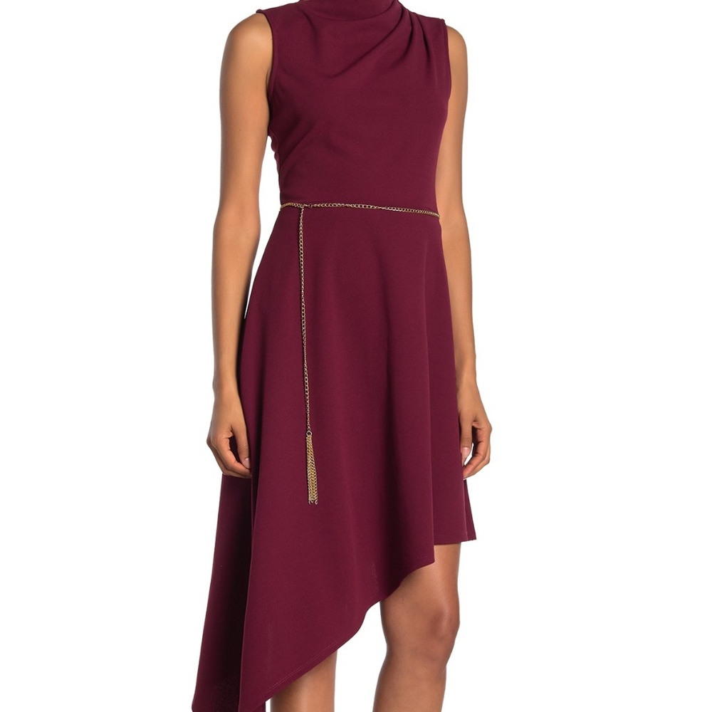 Tash + Sophie Asymmetrical Hem Chain Belt Dress